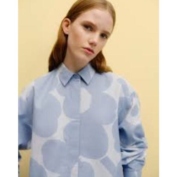 Marimekko Tops - Marimekko Ruoste Unikko Button Down Blouse in Blue Poppy Women's 40 Large